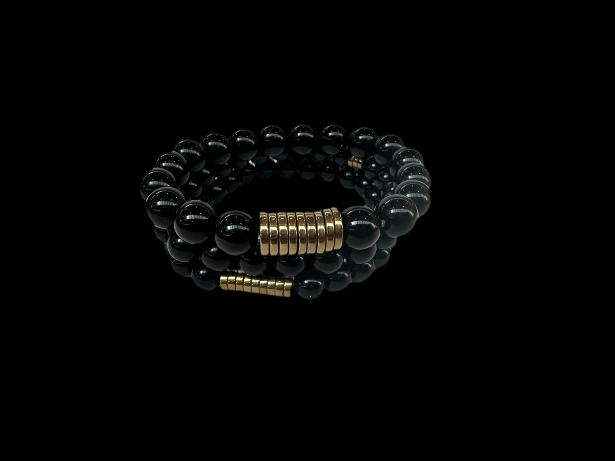 Black Jasper/ Hematite Gemstone Bracelet- Grounding, Yin-Yang Balance, Energy Protection, Natural Energy Flow
