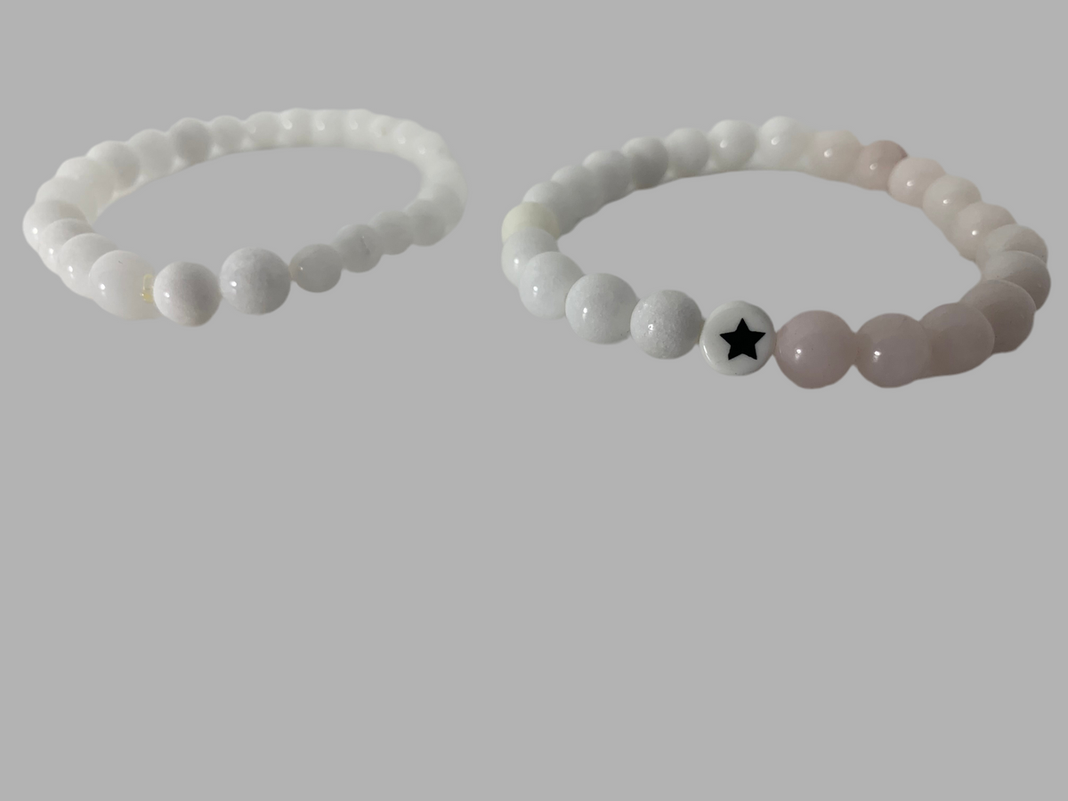 Star-love Rose Quartz Crystal Bracelet with White Jade Accents for Self-Love and Spiritual Practices