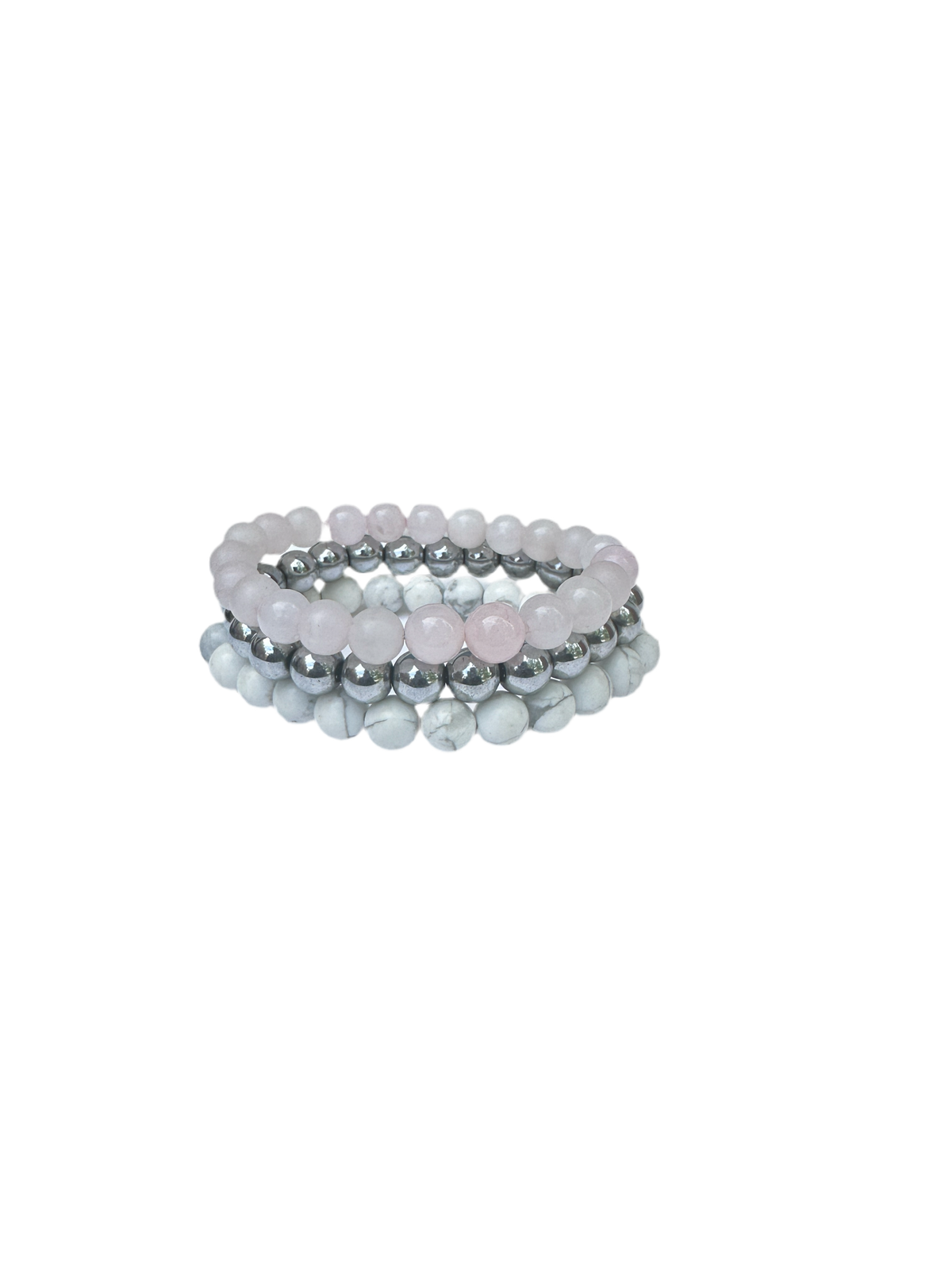 Rose Quartz Self-Love Crystal Bracelet Bundle - Combination of Hematite, Rose Quartz, and Howlite for Heart Chakra Protection and Stability