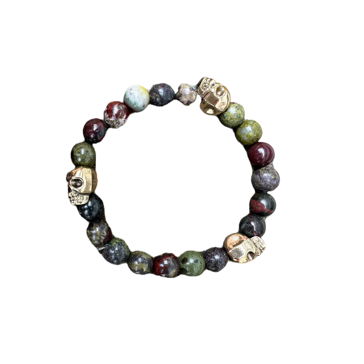 Bloodstone Gemstone Skull Bracelet - Spiritual Growth & Protection Against Negative Energies