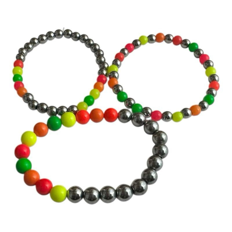 Bright Color Beads with Hematite Crystal Bracelet - Colorful Beads in Various Colors, Includes Silver Hematite Crystal Accents