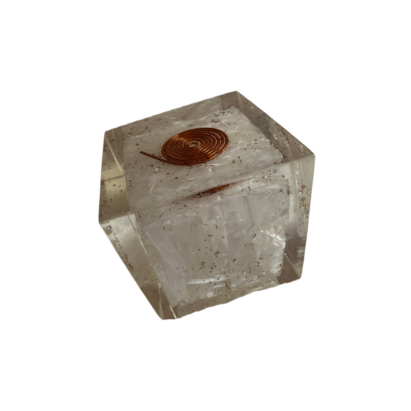 Selenite orgonite cube box