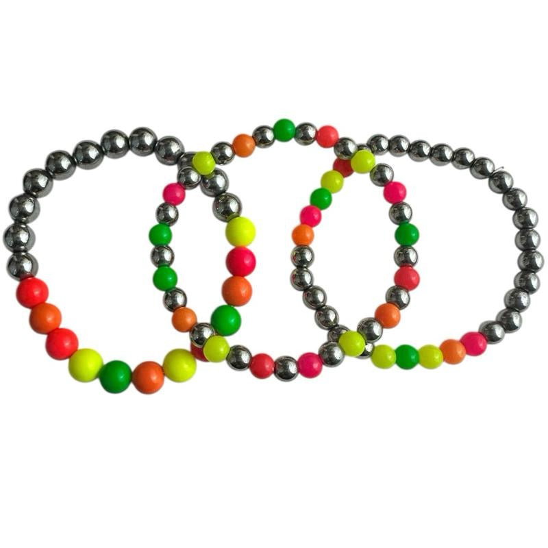 Bright Color Beads with Hematite Crystal Bracelet - Colorful Beads in Various Colors, Includes Silver Hematite Crystal Accents