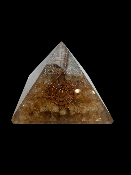 Yellow quartz orgonite pyramid