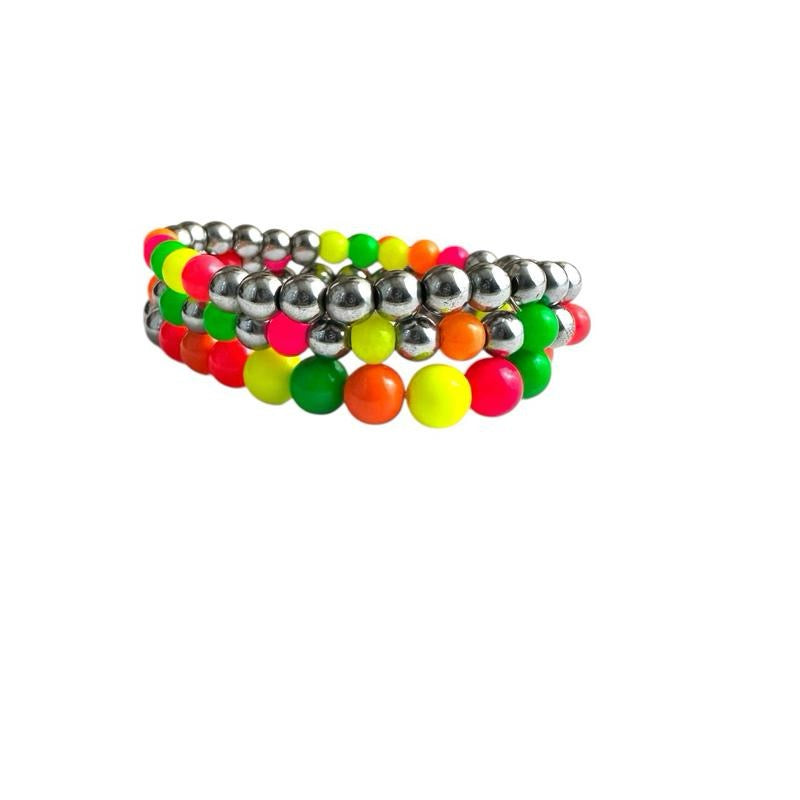 Bright Color Beads with Hematite Crystal Bracelet - Colorful Beads in Various Colors, Includes Silver Hematite Crystal Accents