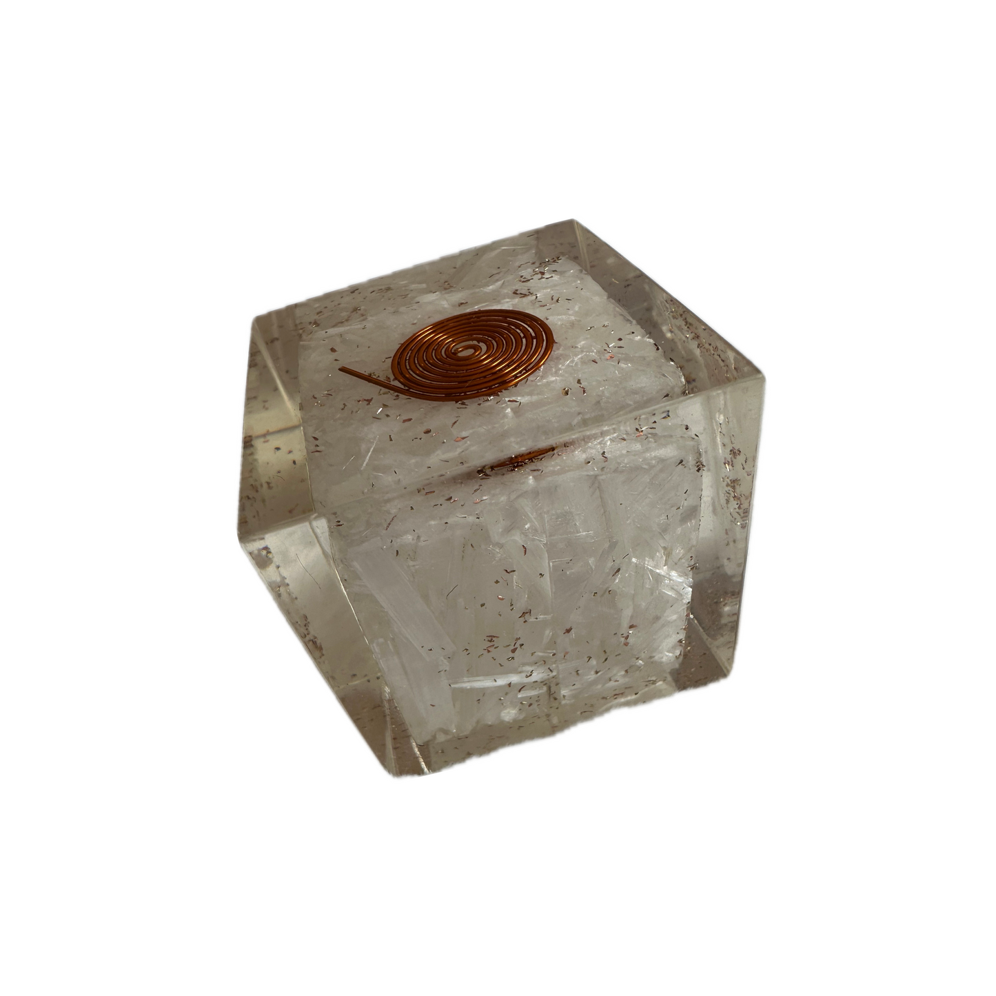 Selenite orgonite cube box